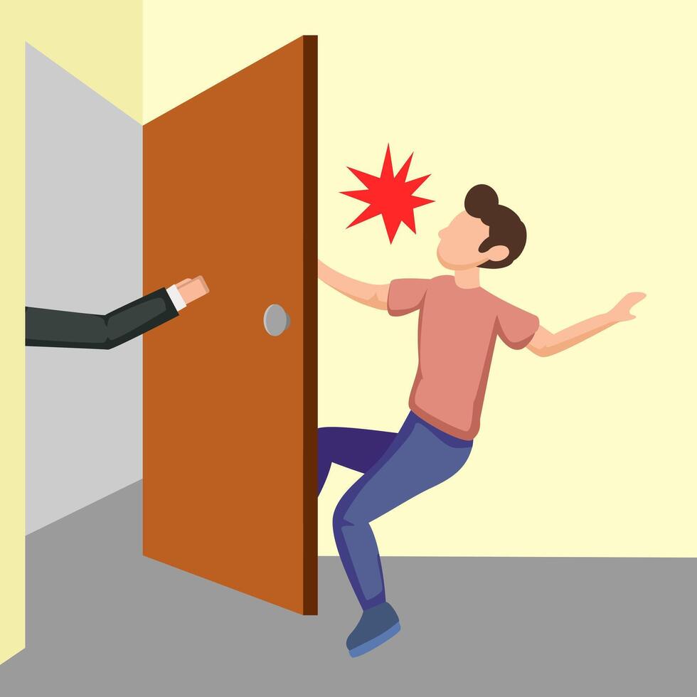 Cartoon Man Colliding with Swinging Door in Office Scene vector