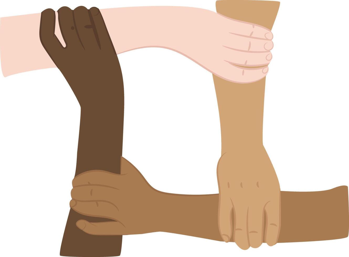 Unity and Diversity Four Hands Holding Together vector