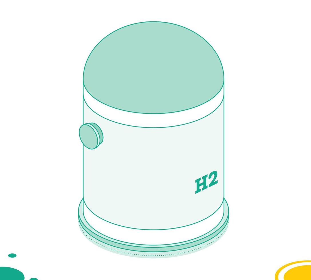 Isometric h2 hydrogen storage tank. Outline object isolated on white background. vector