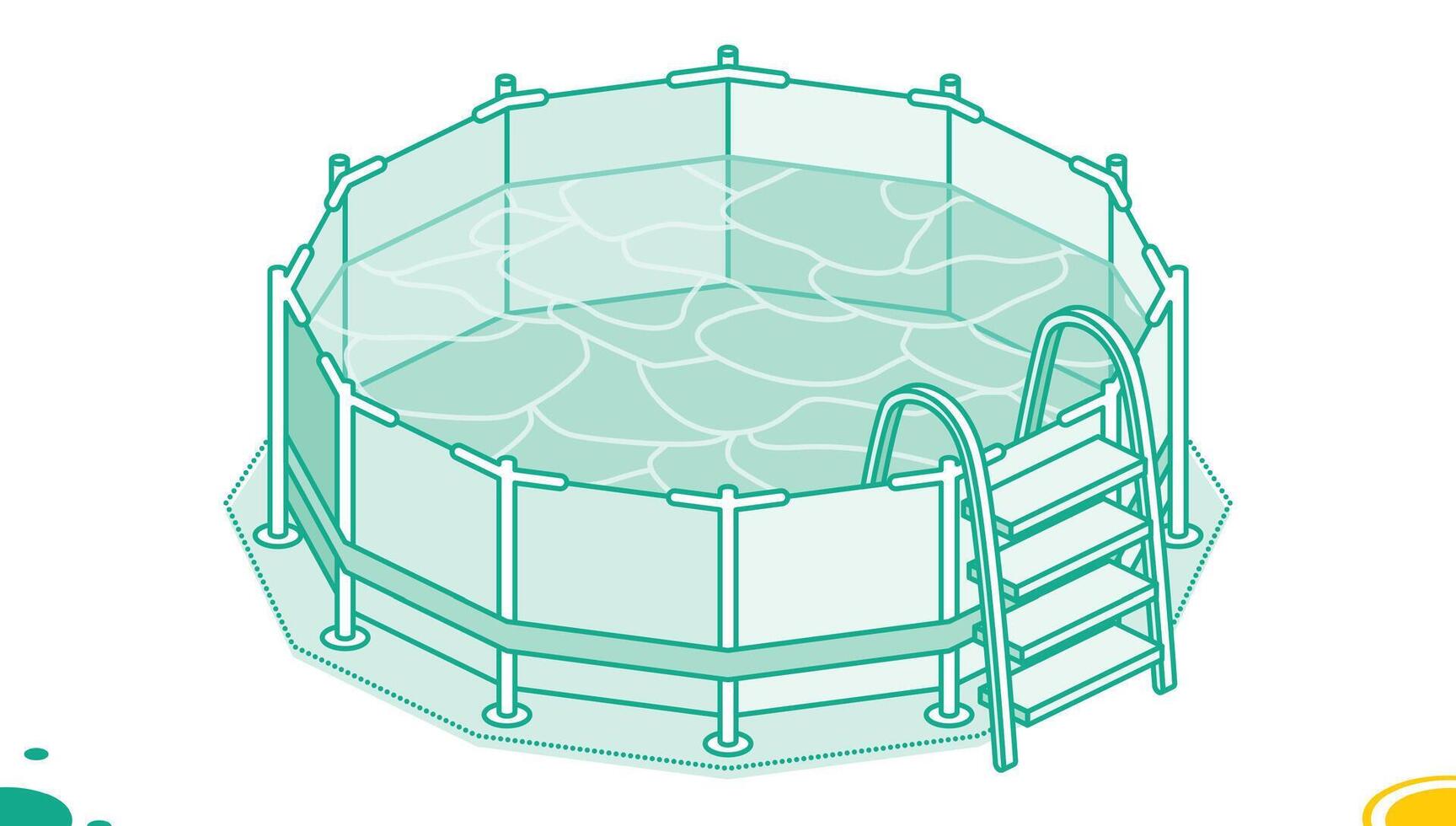 Isometric swimming pool in outline style. Empty home pool with ladder. Object isolated on white background. vector