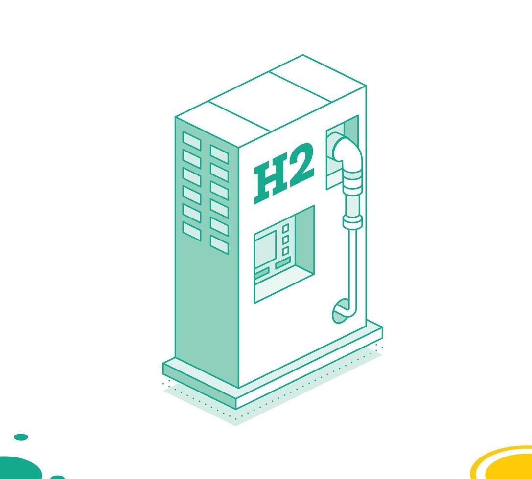 Hydrogen fuel filling station h2. Isometric outline concept. Object isolated on white background. vector