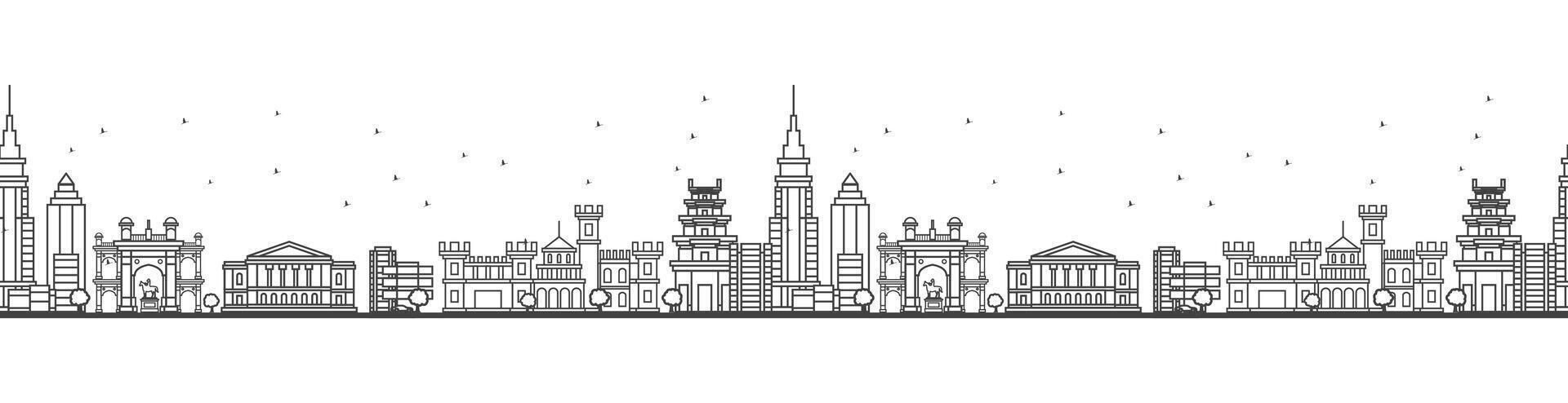 Seamless pattern with outline Bangalore India city Skyline with Historic Buildings. vector
