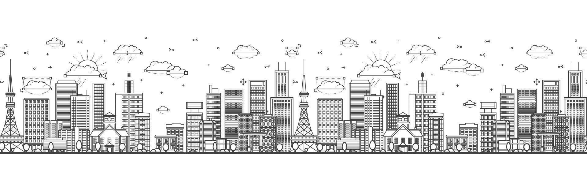 Seamless pattern with outline Sapporo Japan city skyline with modern and historic buildings isolated on white. Sapporo cityscape with landmarks. vector