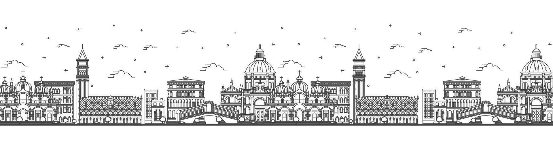 Seamless pattern with outline Venice Italy City Skyline with Historic Buildings Isolated on White. Venice Cityscape with Landmarks. vector