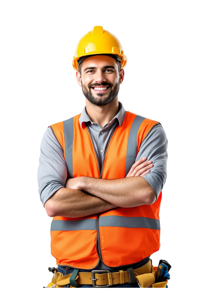 A man in an orange vest and hard hat png