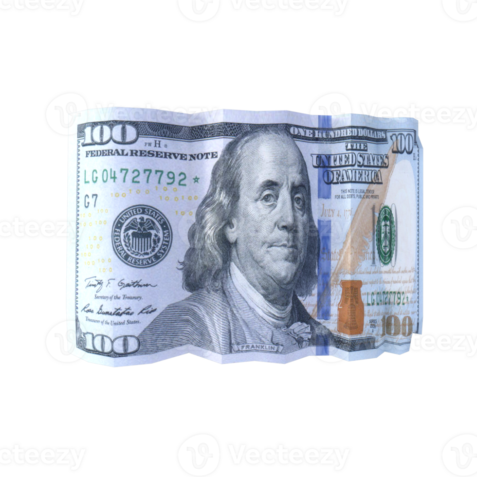 One hundred dollar bill on transparent background png