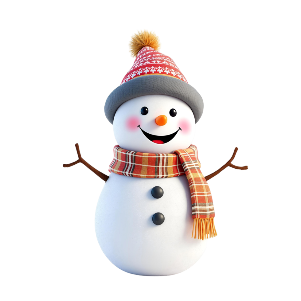 A snowman wearing a hat and scarf png