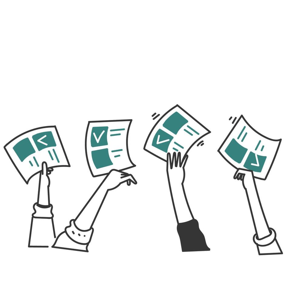 hands holding up papers with check marks votes vector