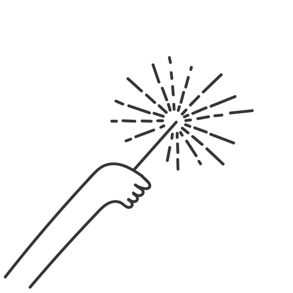 doodle hand holding sparklers firework in hand drawn sketch vector