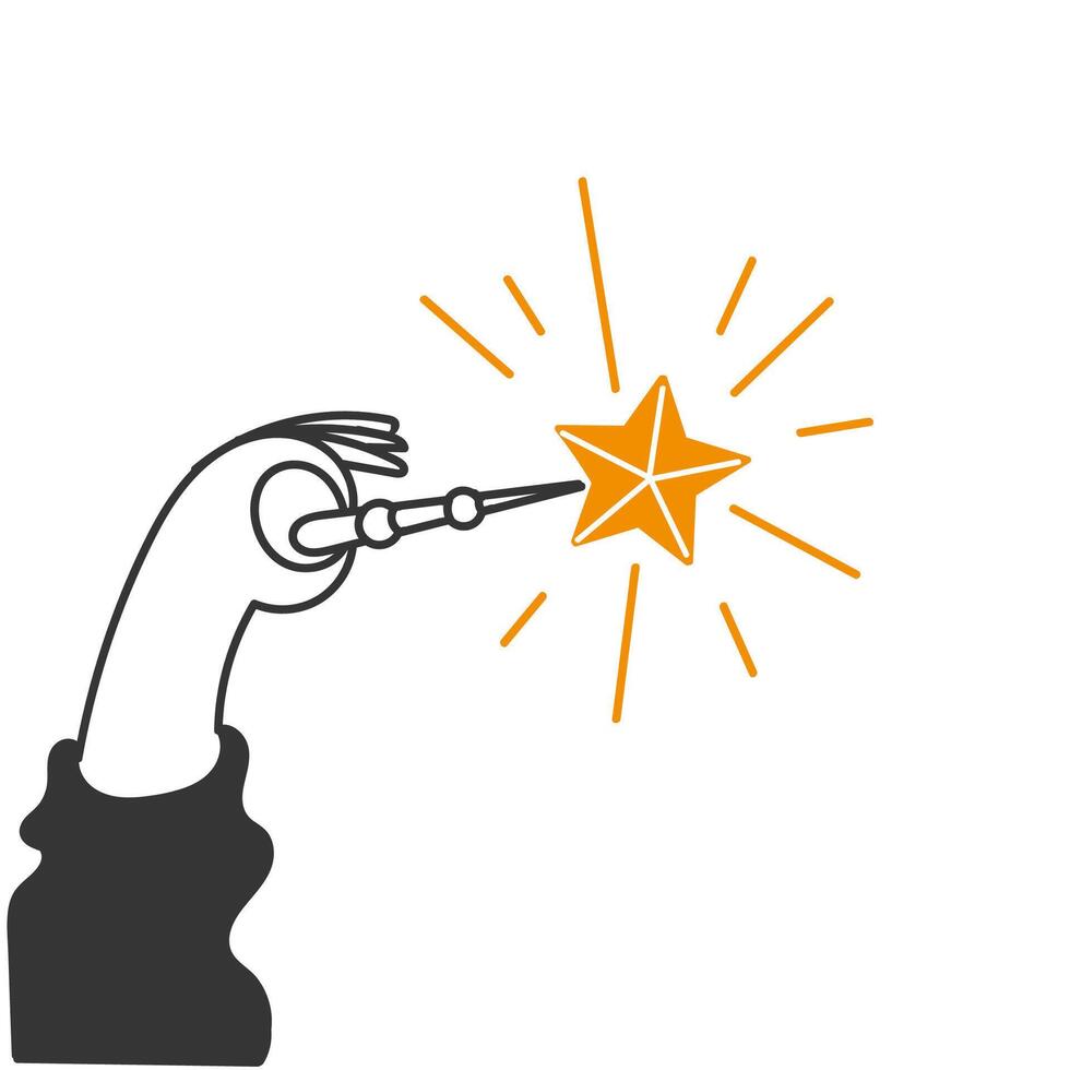 hand holding magic wand doodle vector
