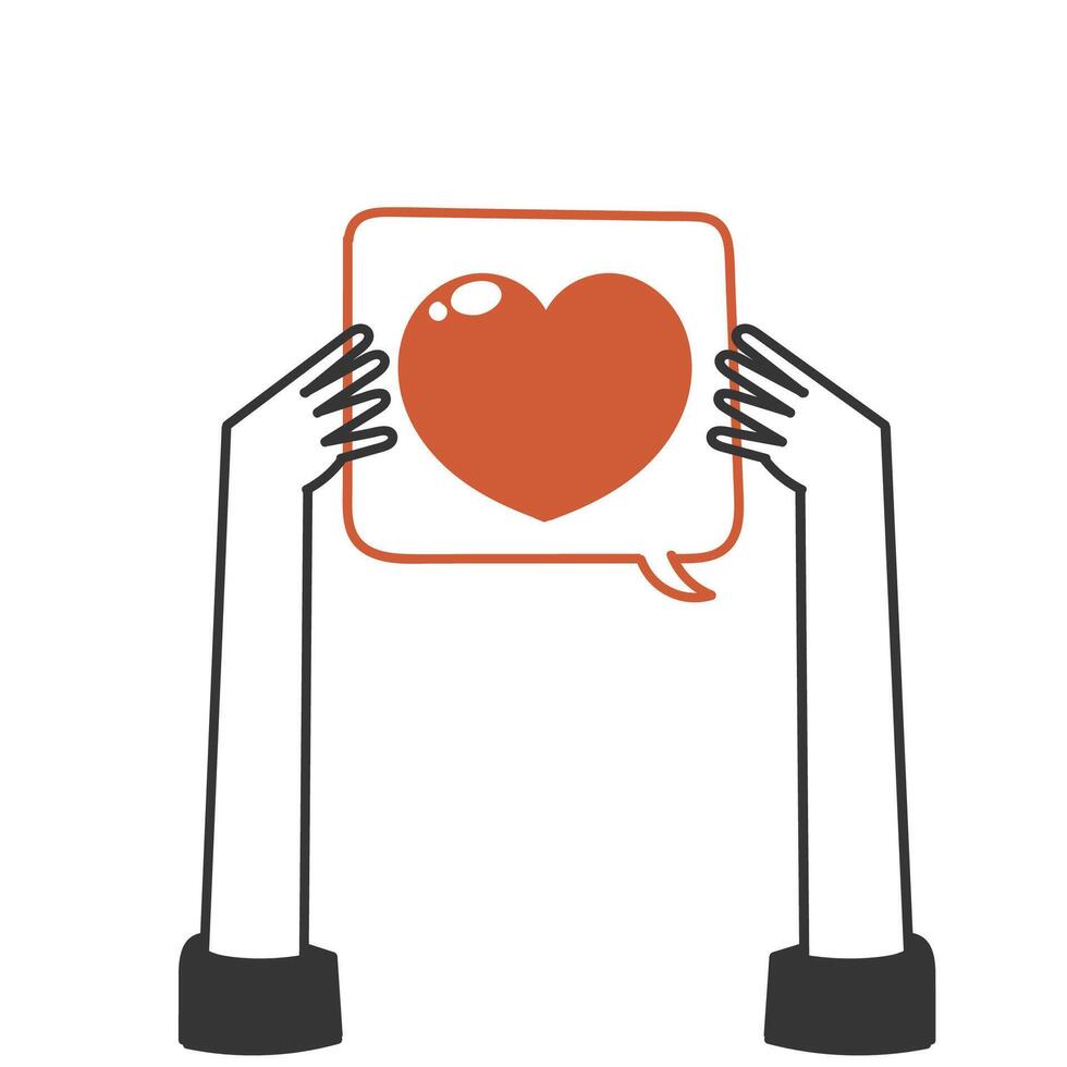 hands holding up a heart shaped speech bubble vector