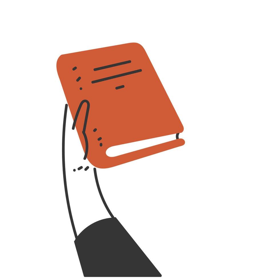 hand holding up a book on white background vector
