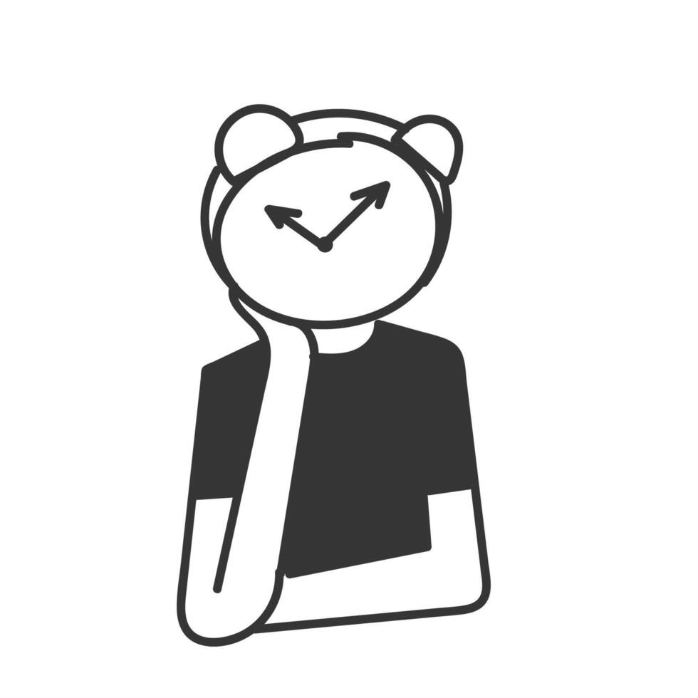a black and white illustration of a man with a clock on his head vector