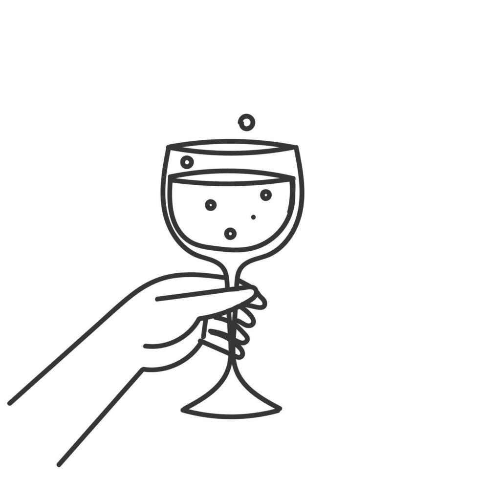 a hand holding a glass of wine with bubbles vector