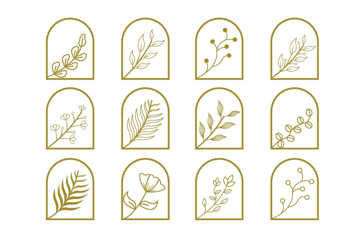 Golden floral icons set vector