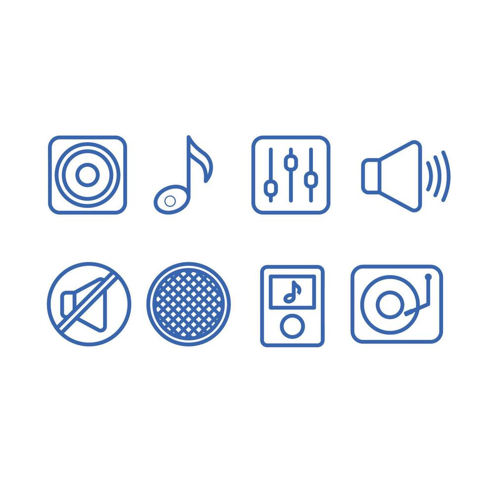 A set of icons that include a speaker, music player, and other items vector