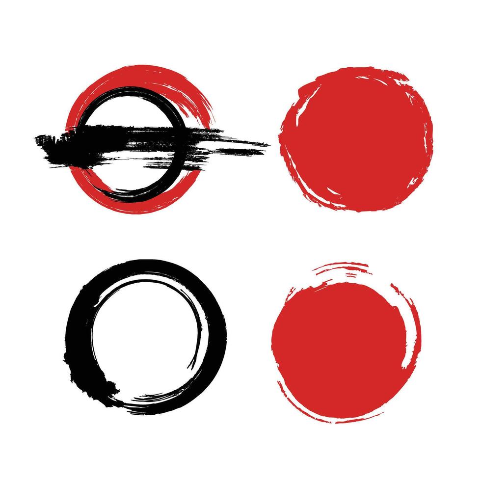 Four red circles with black paint on them vector