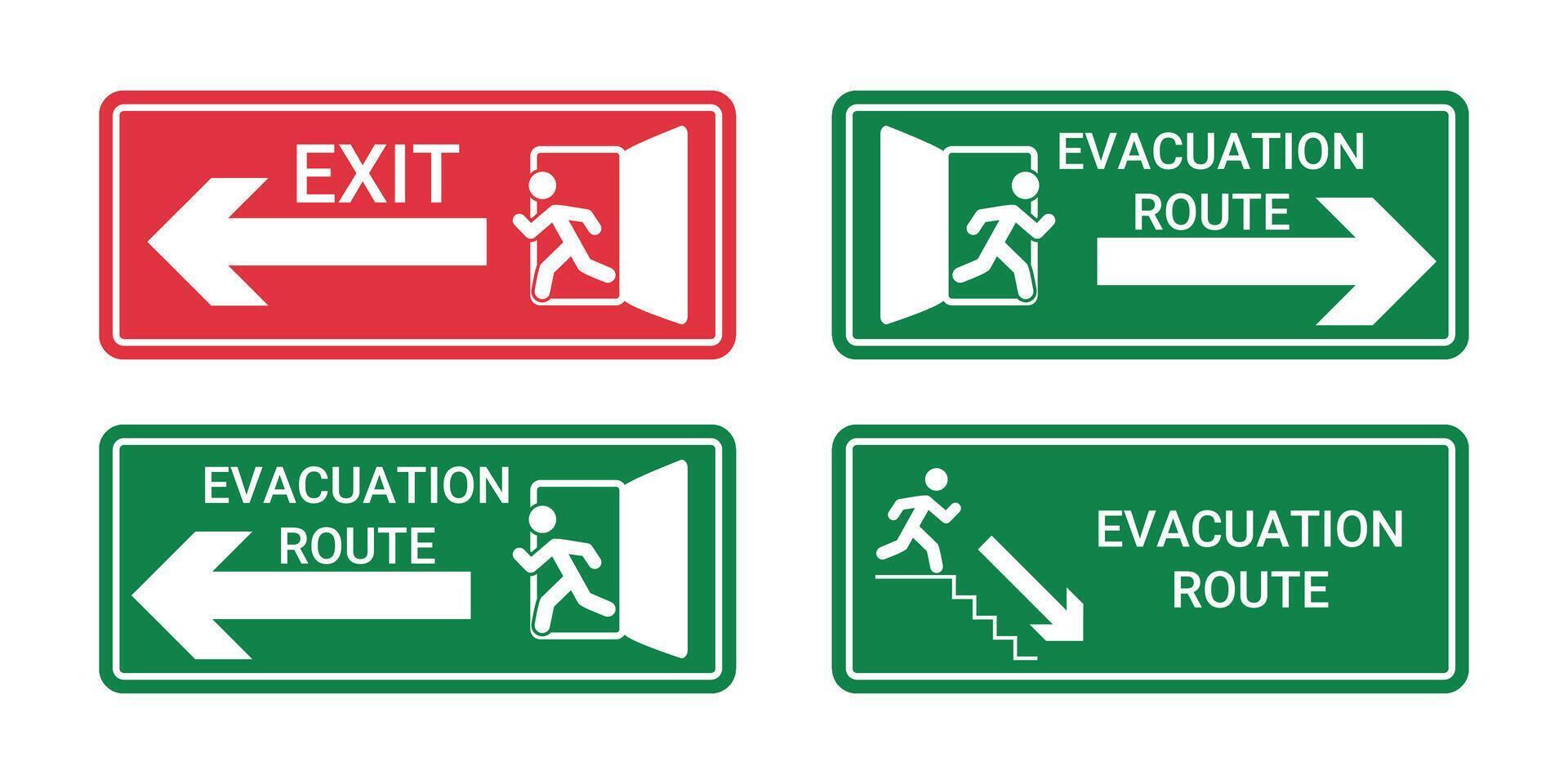 collection of exit icons and evacuation route icons vector