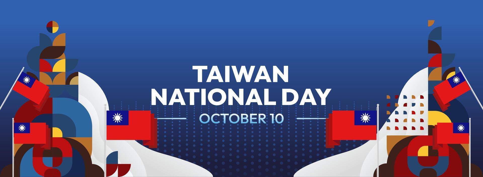 Modern Taiwan Independence Day Poster. Banner design featuring Taiwan flag and geometric elements for large scale events or celebrations. vector