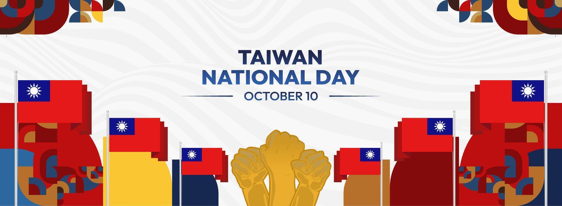 Taiwan National Day Banner with Flag. Template ideal for music festivals or public events during Taiwan National Day celebrations. vector