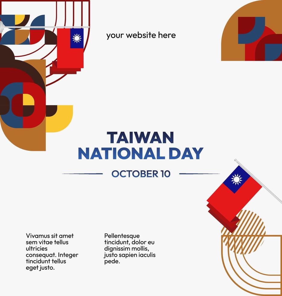 Taiwan National Day Invitation Card with a clean and elegant geometric design. The Taiwanese flag is the main focus for the independence celebration event. vector