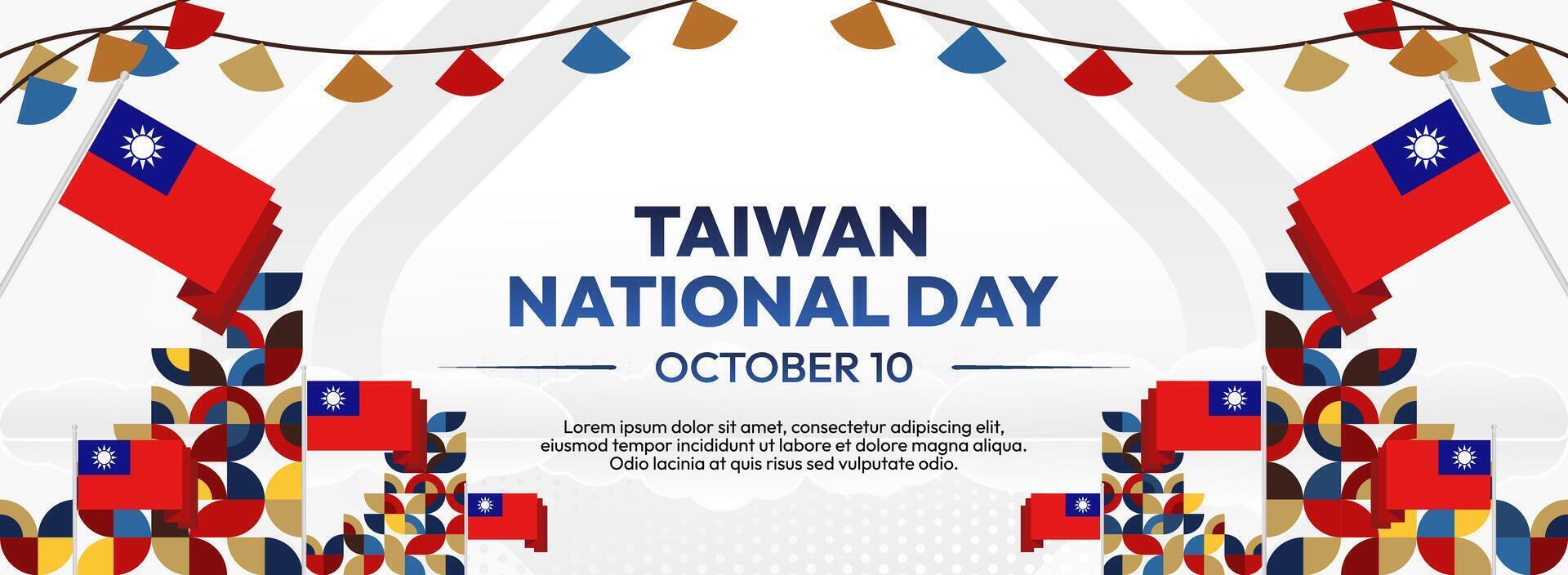 Taiwan National Day Illustration Banner with Geometric Ornaments and White Background that Stands Out vector