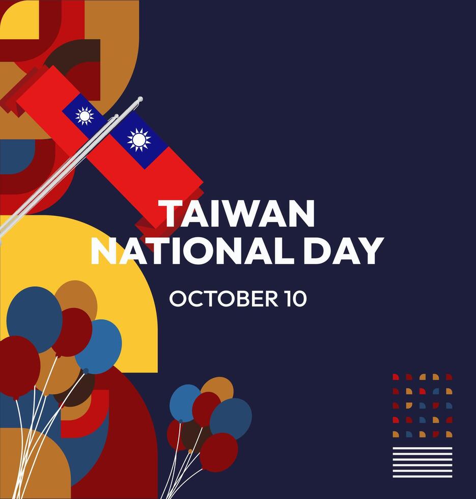 Taiwan National Day Event Invitation. Invitation template with Taiwan flag elements and geometric motifs for commemorative events. vector