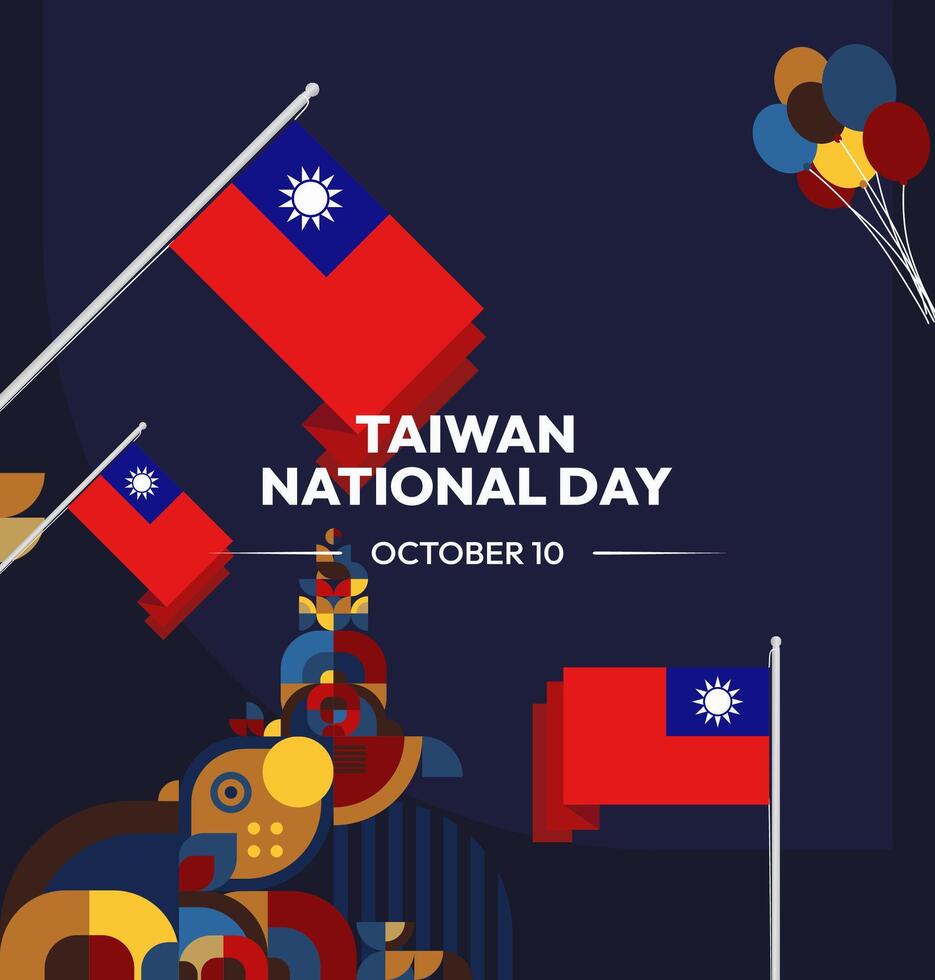 Taiwan October 10th Music Event Poster Design. Celebration poster with geometric elements and Taiwan flag for music events. vector