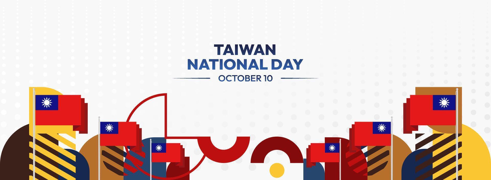 Modern Taiwan National Day Independence Banner. Horizontal template with Taiwan flag and geometric elements, ideal for festival or public celebrations. vector