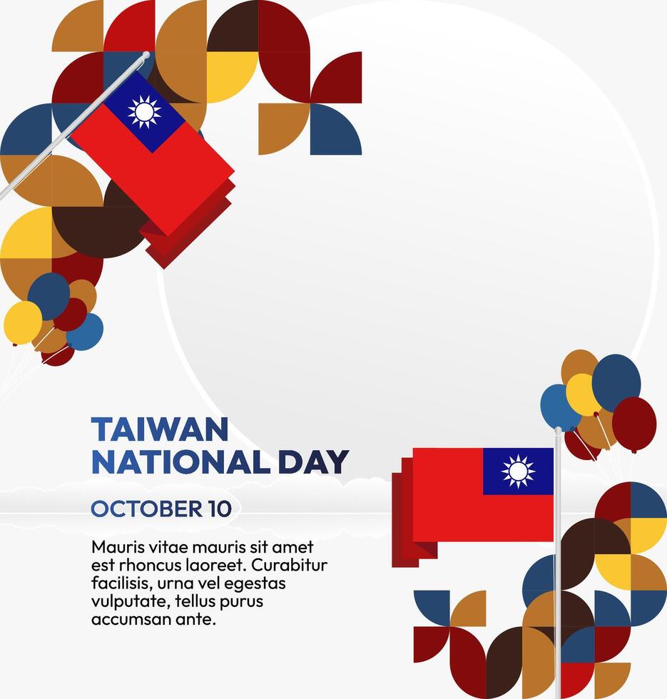 Taiwan October 10th Flyer Design. Multipurpose flyer template with geometric design and Taiwan flag for National Day event. vector