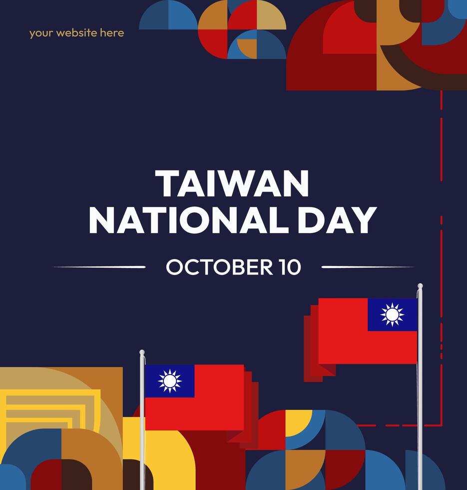 Taiwan October 10th Celebration Invitation. Modern design with Taiwan flag and geometric ornaments, ideal for National Day invitation. vector