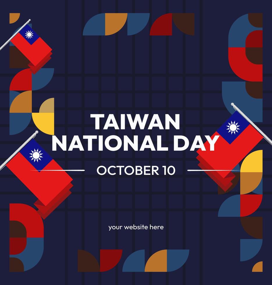 Taiwan October 10th Festival Poster. Square design template with geometric elements and Taiwan flag, perfect for festival or big event. vector