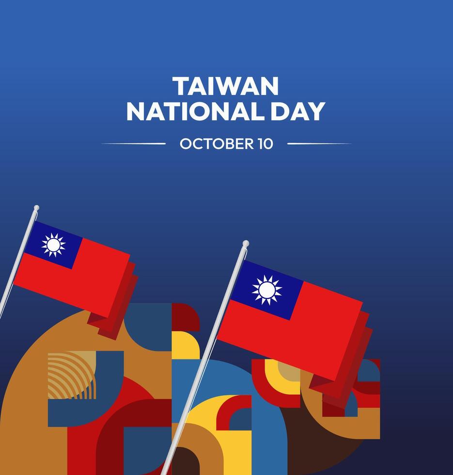 Taiwan National Day Poster Design. Square design template with Taiwan flag and elegant geometric ornaments, perfect for October 10th celebration. vector