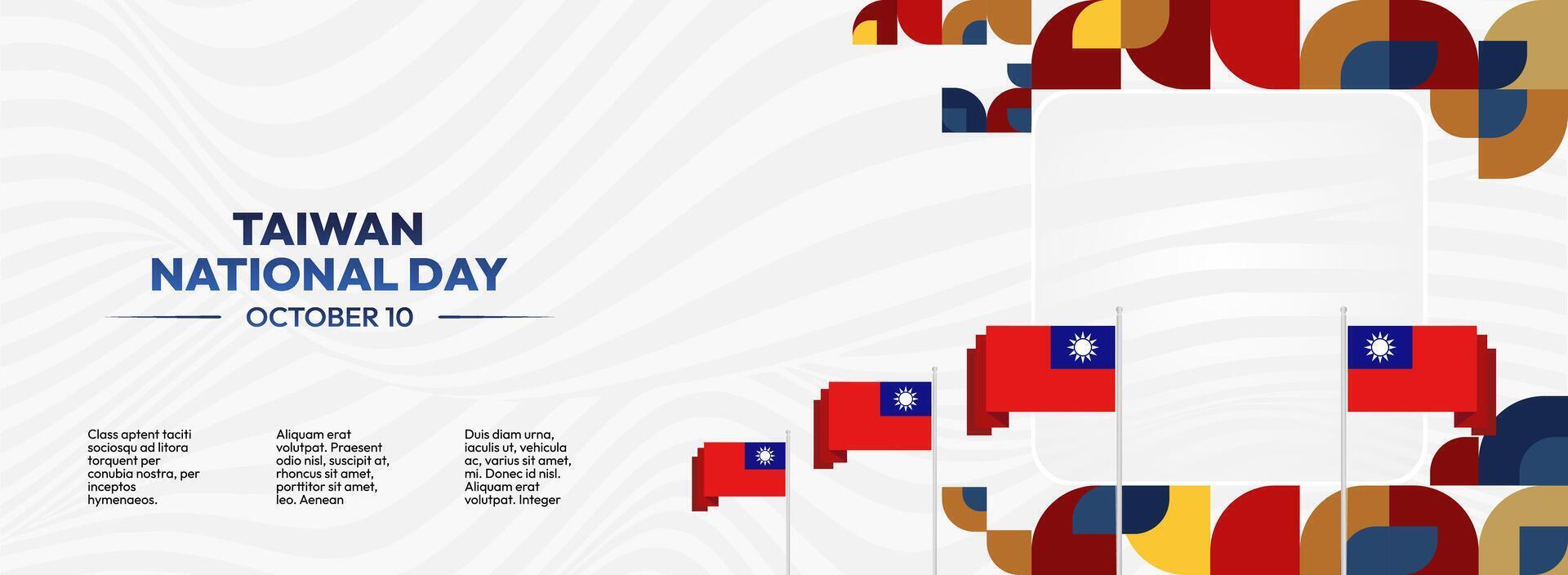 Elegant Taiwan Independence Day Banner Template. Horizontal banner featuring Taiwan flag and geometric design, perfect for National Day celebrations vector