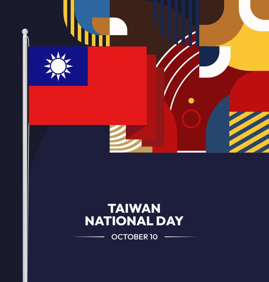 Taiwan October 10th Banner Design. Banner with geometric elements and Taiwanese flag to celebrate October 10th in a modern style. vector