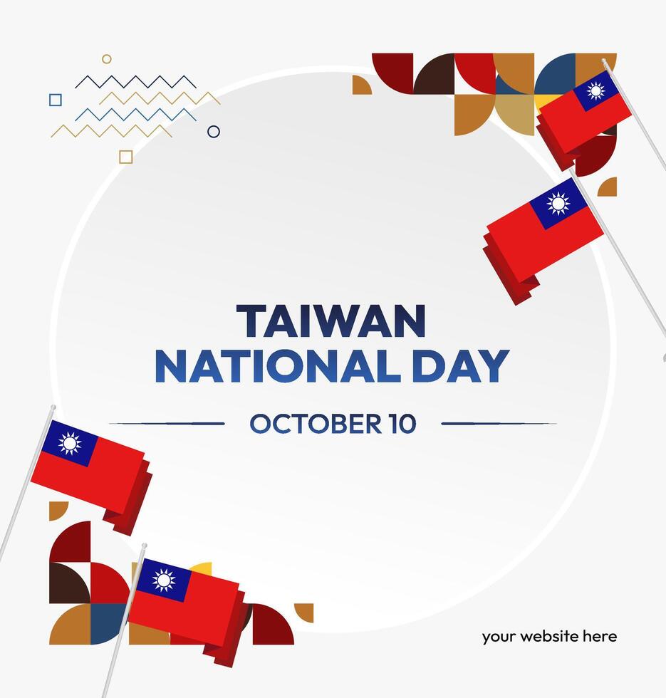 Taiwan October 10th Festival Poster Template. Poster design with Taiwan flag and geometric ornaments, perfect for festivals and public events. vector