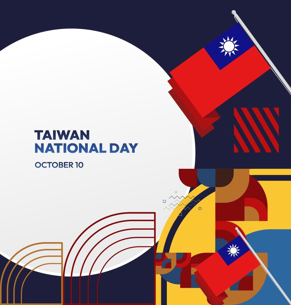 Taiwan October 10 Banner. Professional design for National Day celebrations, using Taiwanese flag and geometric patterns. vector