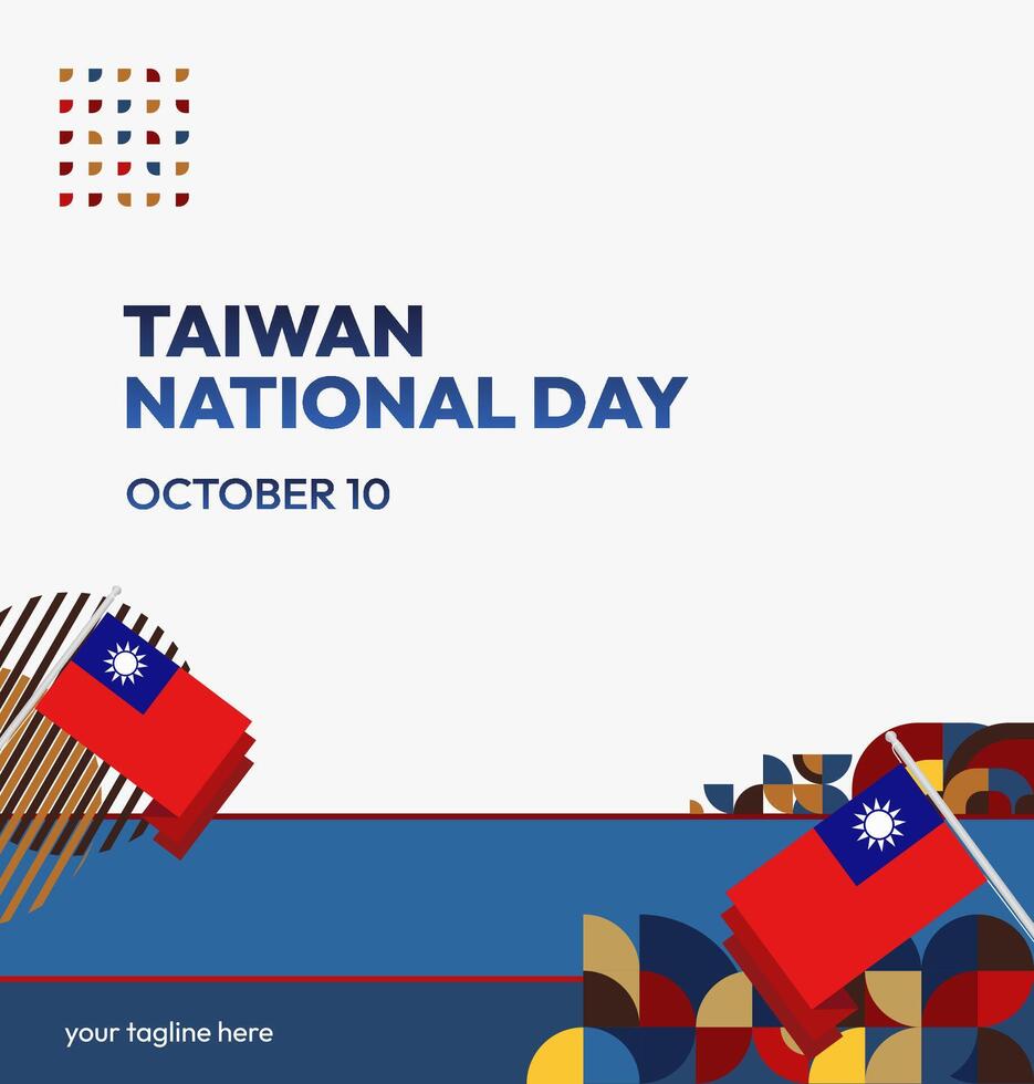 Taiwan National Day Celebration Invitation. Design with geometric elements and Taiwan flag for elegant invitation. vector