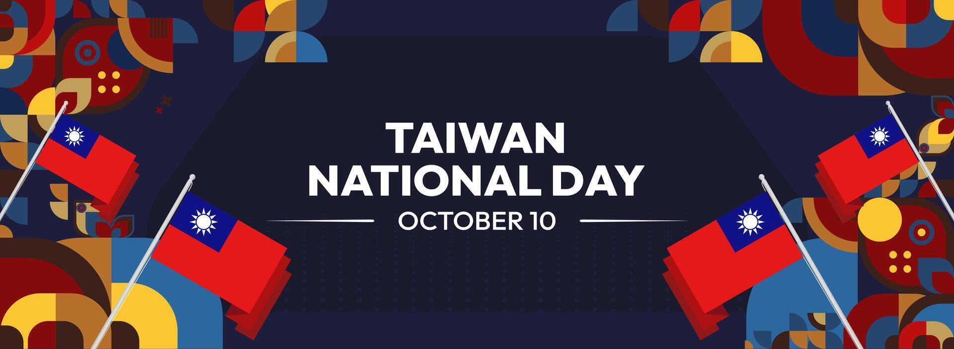 Geometric Design for Taiwan Independence Day. Horizontal banner featuring geometric elements and Taiwan flag, perfect for National Day events. vector