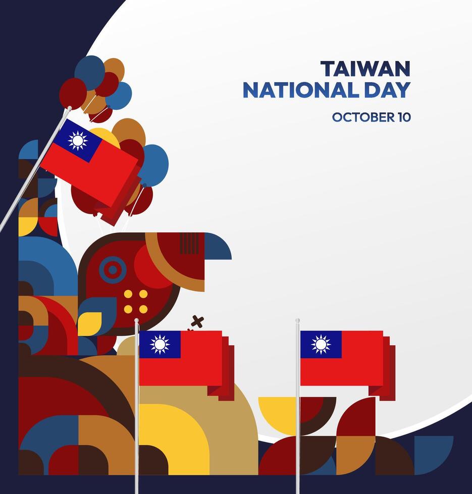 Taiwan Independence Day Celebration Banner. Minimalist design with geometric elements and Taiwan flag, perfect for National Day event. vector