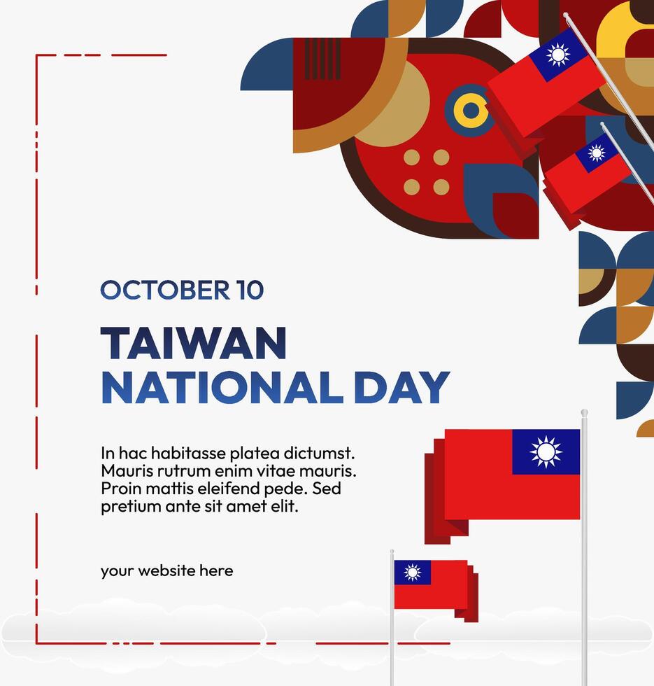 Taiwan Independence Day Celebration Template. Modern square design with geometric elements and Taiwanese flag for public events. vector