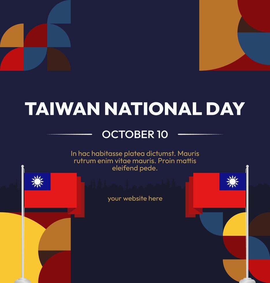 Taiwan National Day Poster Design with an elegant Taiwanese flag and geometric elements. Perfect for event invitations, festivals, or memorable promotional materials. vector