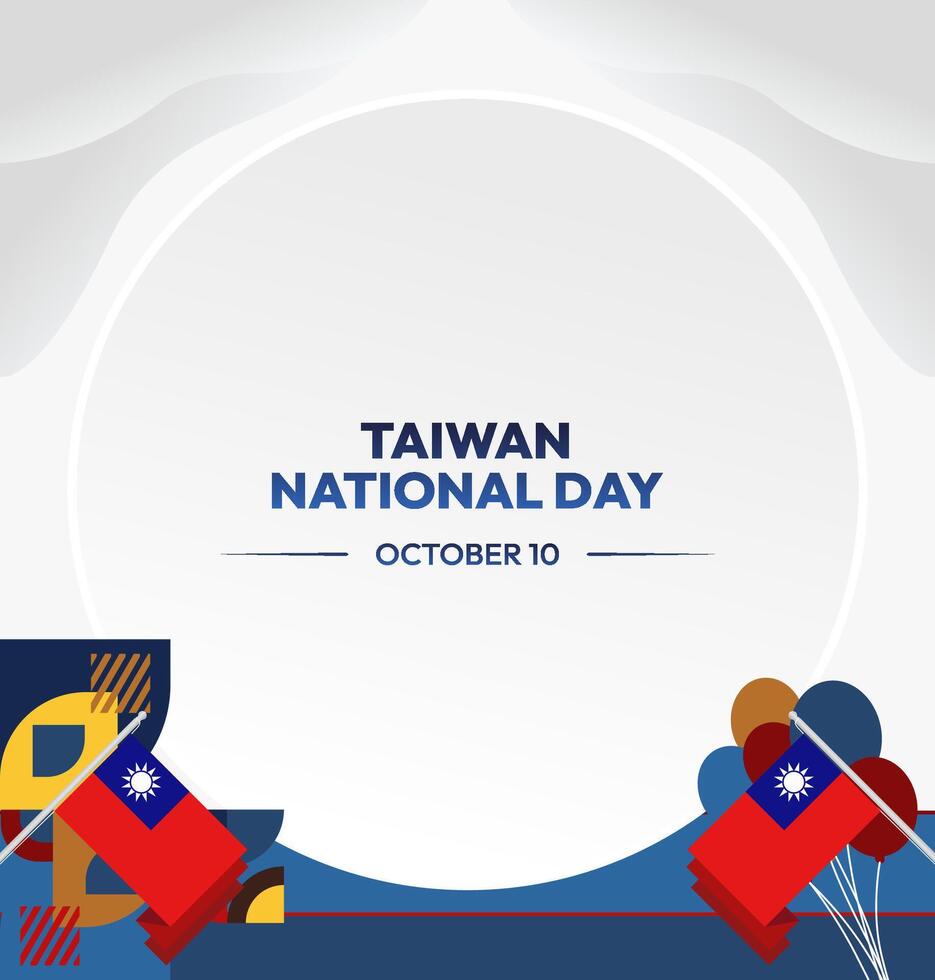 Taiwan Banner Poster Design with minimalist geometric elements and Taiwan national flag. Perfect for various public events or independence celebration advertisements. vector