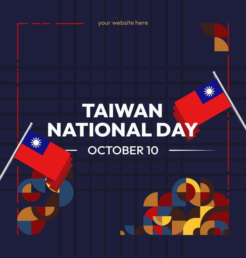 Taiwan Celebration Banner Template with minimalist geometric elements and Taiwan flag representing the spirit of independence day. vector