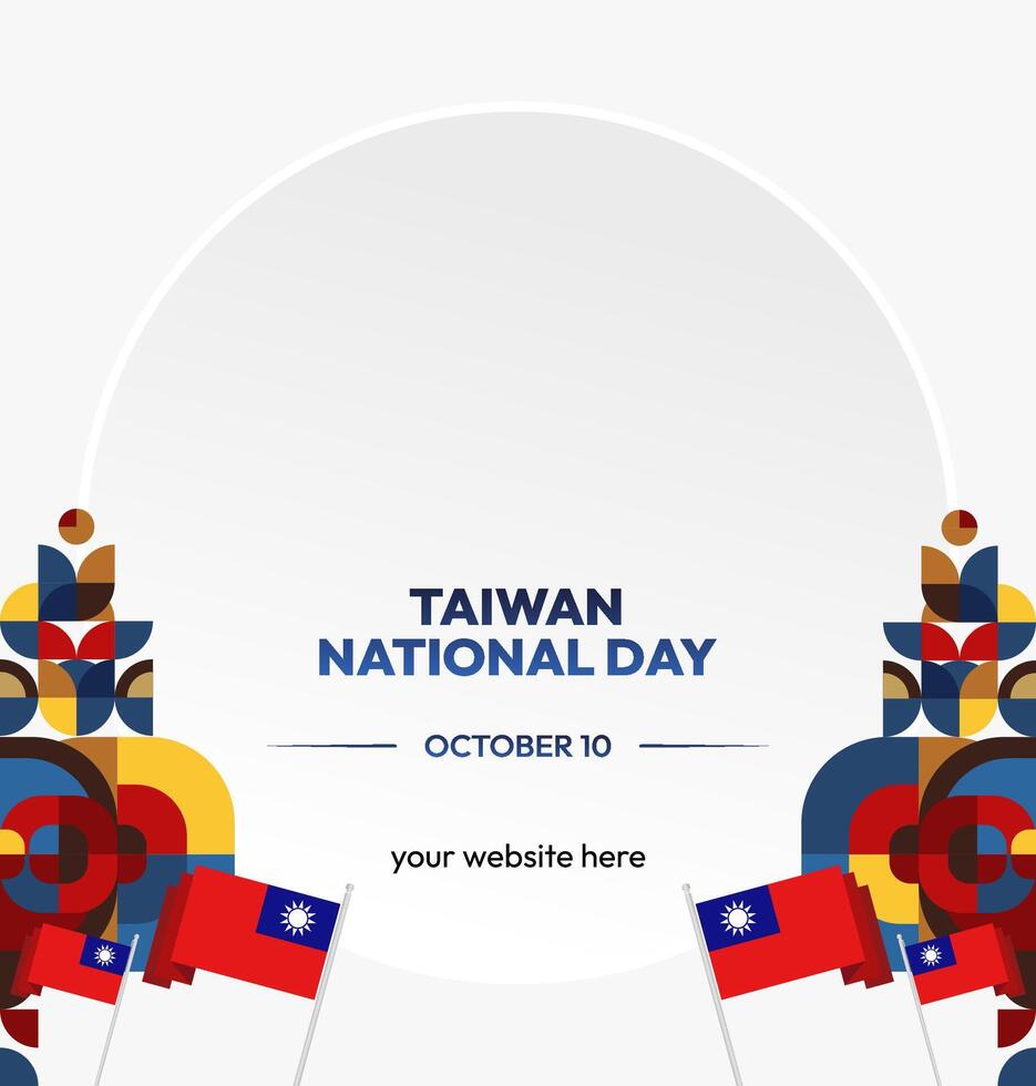 Taiwan Independence Day Poster Design with a simple yet impressive flag and geometric ornaments. Perfect for big event posters, formal invitations, or promotional materials. vector