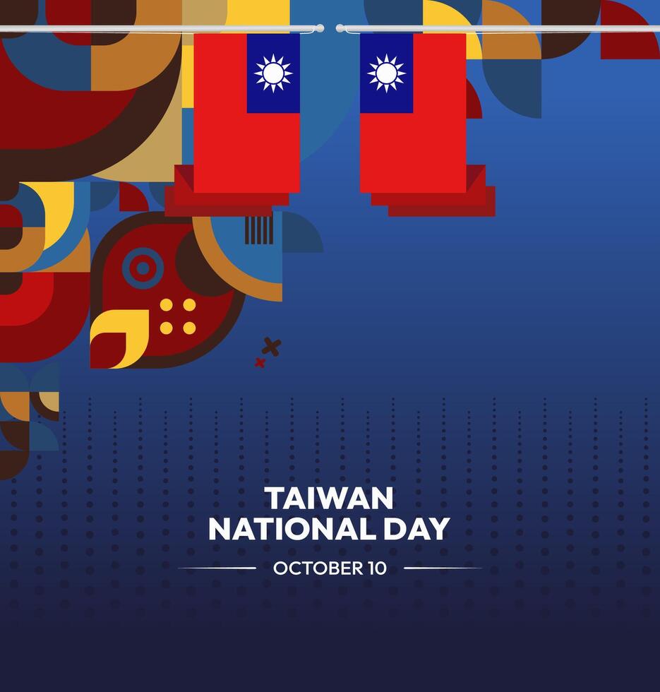 Taiwan National Day Template with a clean geometric background and a striking flag. Perfect for promoting annual events or national holidays. vector