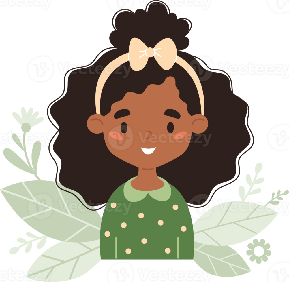 Cute afro american girl child with curly hairstyle png