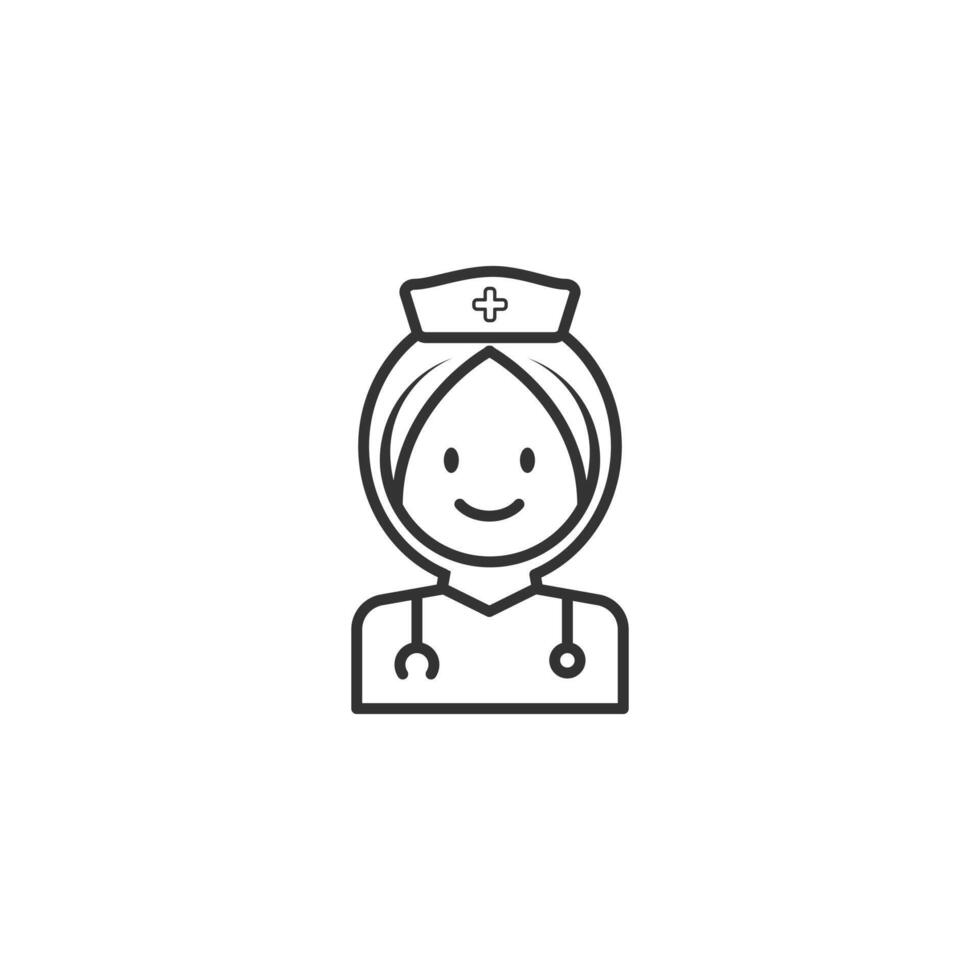 A female muslim nurse icon using a stethoscope on a white background. Outline icon medical concept. vector