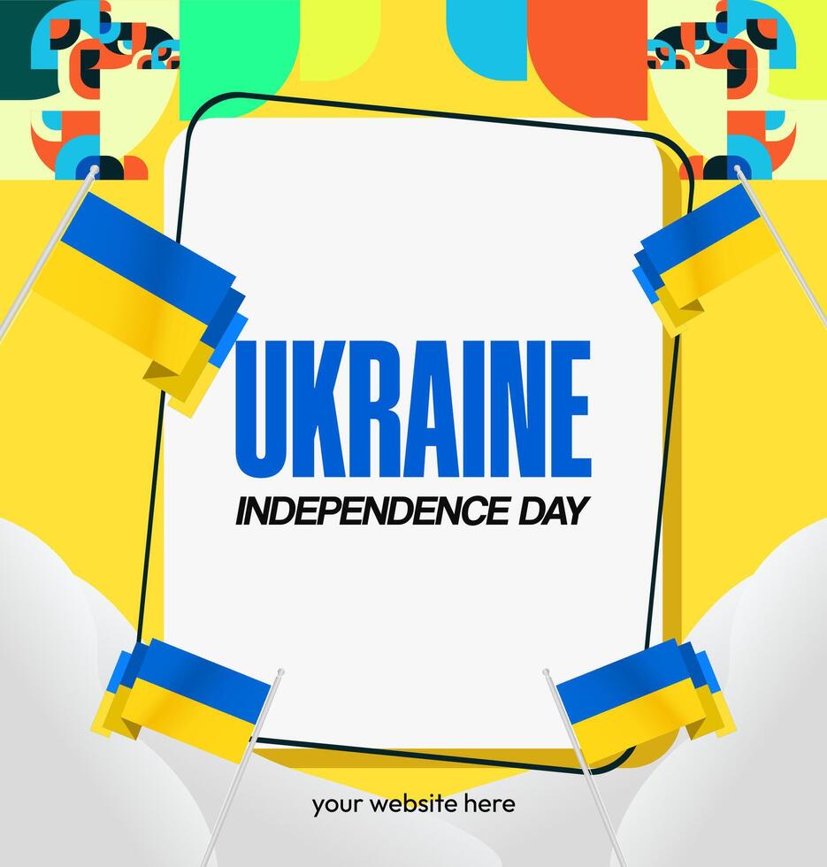 Square shape social template with cloud decoration and simple geometric to use as Ukrainian independence greeting card. vector