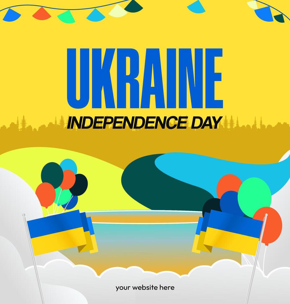 Ukrainian Independence Day poster template with dynamic flag design, perfect for sports events, festivals, or public activities. vector